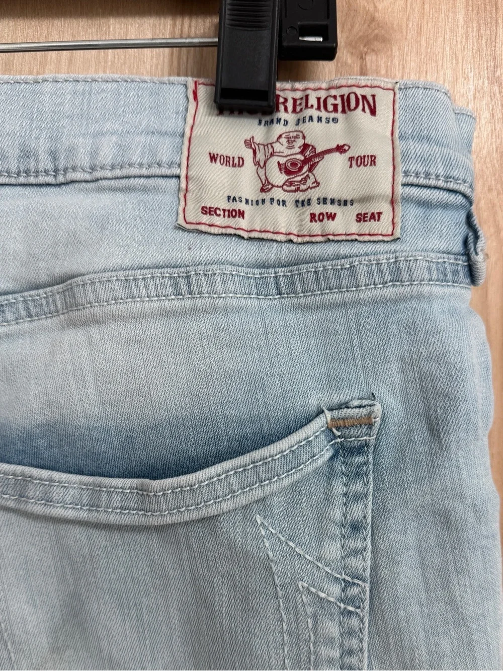 True Religion Rocco Moto Relaxed Skinny Jeans Light Wash Intense Stretch: 36